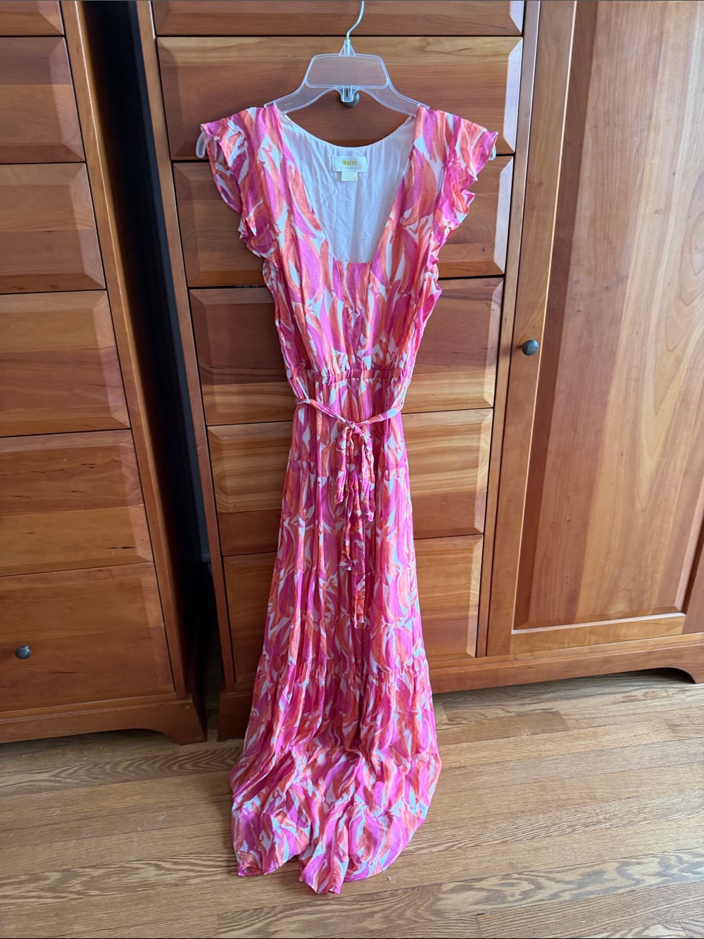 Maeve Banana Grove Dress size 4, romantic stylish maxi dress, pink/orange/white